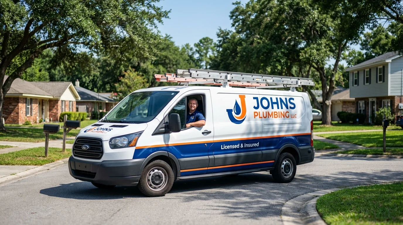 Johns Plumbing LLC service van in Charleston, ME