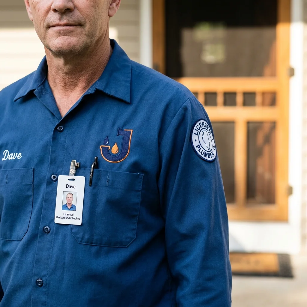 Licensed plumber showing ID badge in Charleston, ME