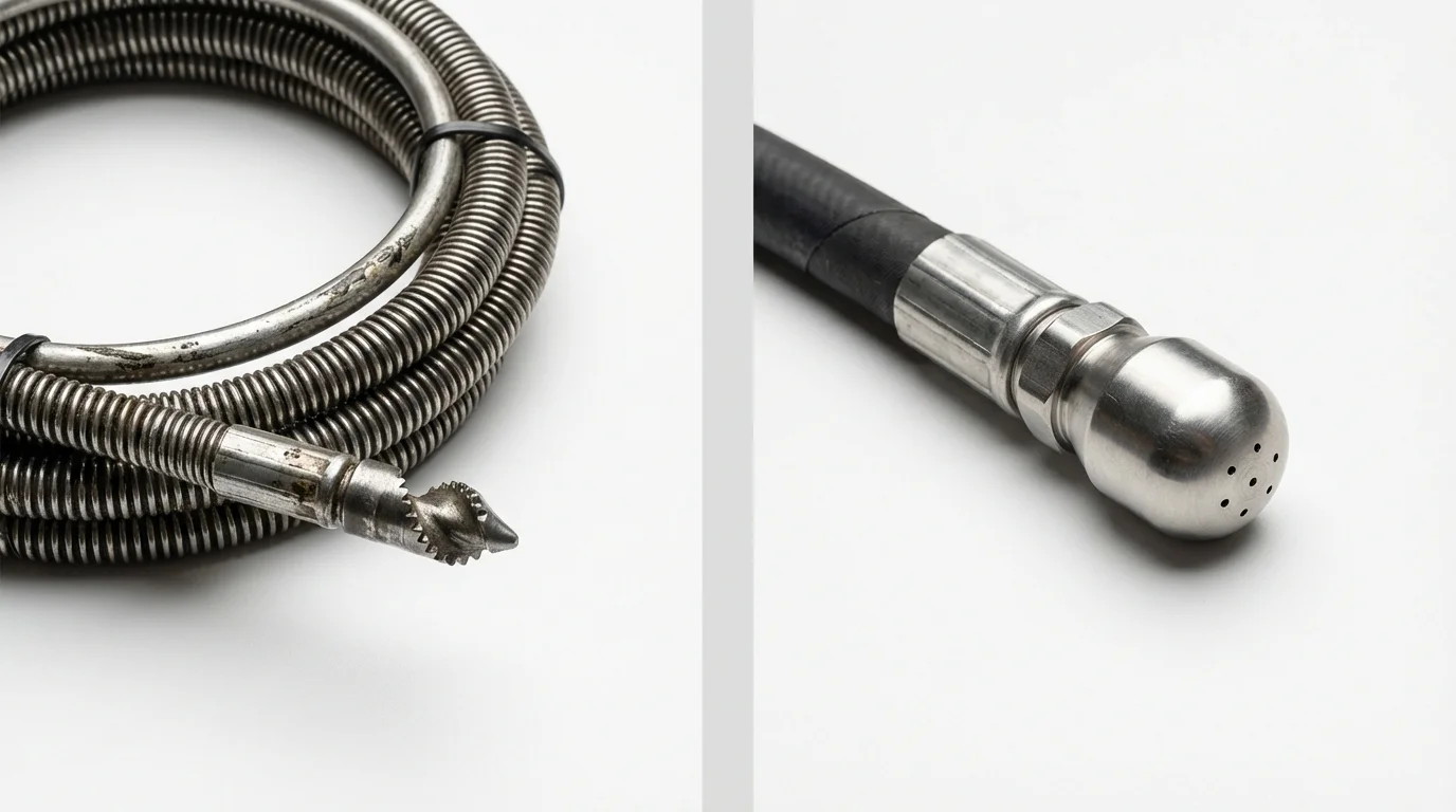 Drain snake cable and hydro jetting nozzle used for drain cleaning in Charleston, ME